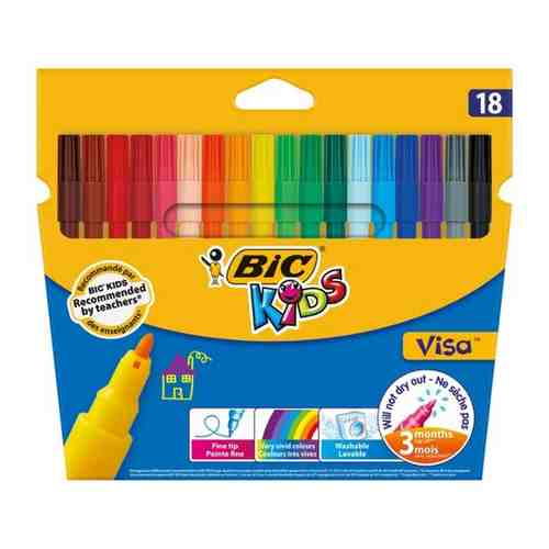 BIC Фломастеры 18 цветов BIC Kids Visa, детские, смываемые, тонкое письмо арт. 100965063978
