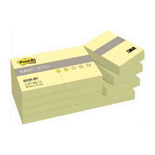 Блоки самоклеящиеся (стикеры) POST-IT Basic 38х51 мм, комплект 12 шт., желтые, 653R-BY арт. 100699222872