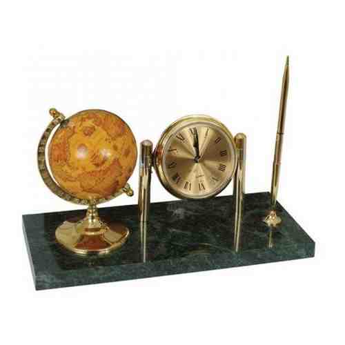 Часы на подставке из мрамора GALANT с глобусом и шариковой ручкой арт. 984705132