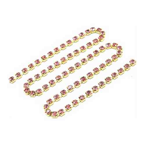 ЦС006ЗЦ3 Стразовые цепочки (золото), цвет: розовый, размер 3 мм, 30 см/упак. арт. 101179149711