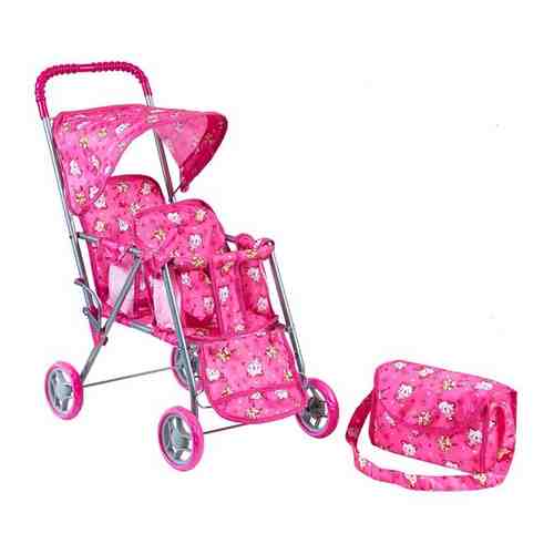 Детская игрушечная прогулочная коляска для двух кукол Mixy 8025 с козырьком, подножкой и сумкой арт. 101699350586