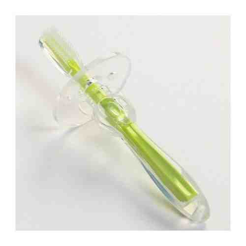 Детская зубная щетка-массажер, «Мышка», с ограничителем, силиконовая, цвет зеленый арт. 101529182093