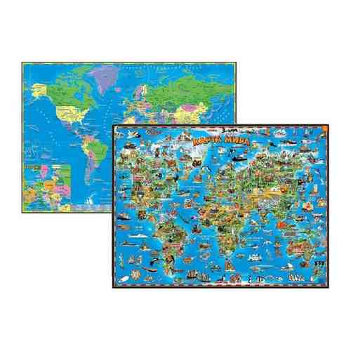 Двухсторонняя карта Мира для детей Политика и Животный Мир GlobusOff 4660000231536 арт. 731778078