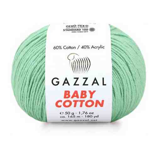 Gazzal Пряжа Gazzal Baby Cotton (60% хлопок, 40% акрил) 50 г 165 м, 3425 мята арт. 101425938725