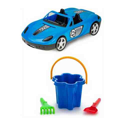 Игрушки для песочницы для снега Игрушка Детский автомобиль (Молния) синий + Набор Цветок 3 элемента арт. 101364126218
