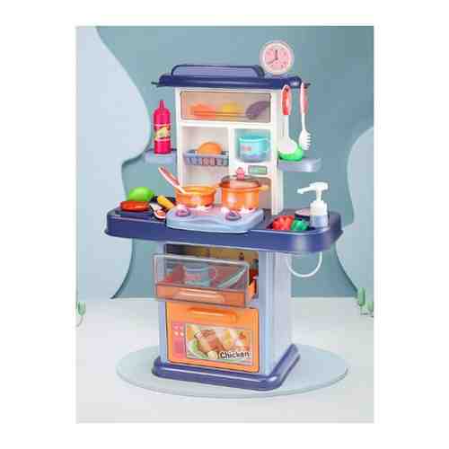 Интерактивная детская кухня, многофункциональный игрушечный гарнитур с набором посуды и продуктами, с водой, светом и звуком, высота 70 см, синий арт. 101456095969