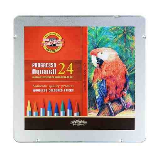 Карандаши акварельные набор 24 цвета, цельнографитовые Koh-I-Noor Progresso Aquarell, в металлическом пенале арт. 101434167635