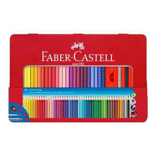 Карандаши цветные трехгранные GRIP 48 цветов в металлическом пенале, артикул 112448 112448 Карандаши цветные Faber-Castell 