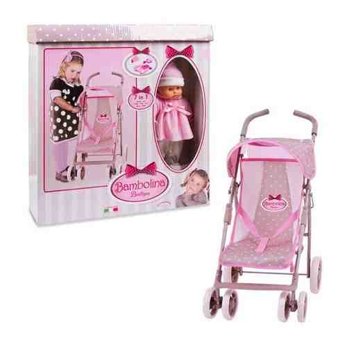 Коляска прогулочная для куклы с поворотными колесами в комплекте с куклой (частично мягконабивная) и набором аксессуаров арт. 1736637615
