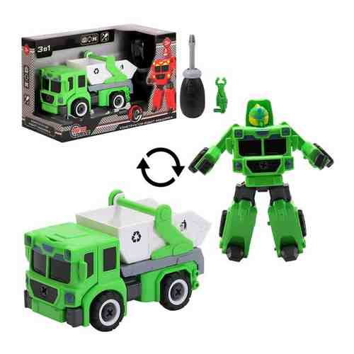 Машинка-робот ТМ AUTODRIVE, конструктор с отверткой, спецтехника, прорезиненные колеса, зеленый, JB0404552 арт. 101714378665
