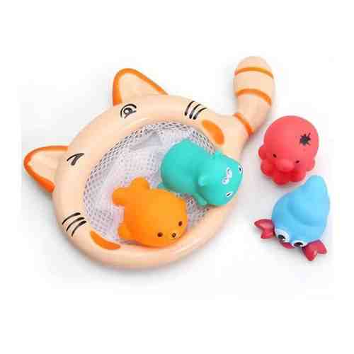 Набор игрушек для ванной BabySet Веселая рыбалка / Тактильные игрушки для купания / Резиновые игрушки для малышей / Детские игрушки для воды / Сачок и 4 фигурки животных, развитие арт. 101436906342
