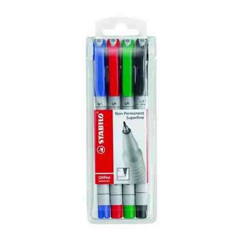 Набор маркерных ручек маркерная ручка STABILO OHPen UNIVERSAL 0,4мм, 4 шт/уп, цвет чернил: синий, черный, красный, зеленый, растворимые чернила арт. 123831788