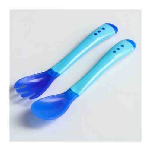Набор приборов для кормления: термовилка и термоложка, 2 шт., цвет голубой арт. 101414857296