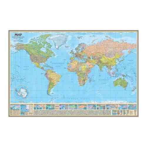 Политическая настенная карта Мира, 1:17М на рейках арт. 1488562428