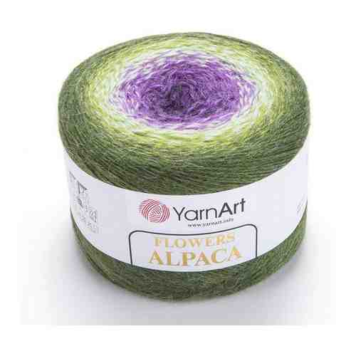 Пряжа YarnArt Flowers Alpaca (ЯрнАрт Фловерс Альпака) 1 моток цвет 435 Темно-зелёный, Зелёный, Белый, Фиолетовый, 20% альпака, 80% акрил, 250г, 940м арт. 101768877231