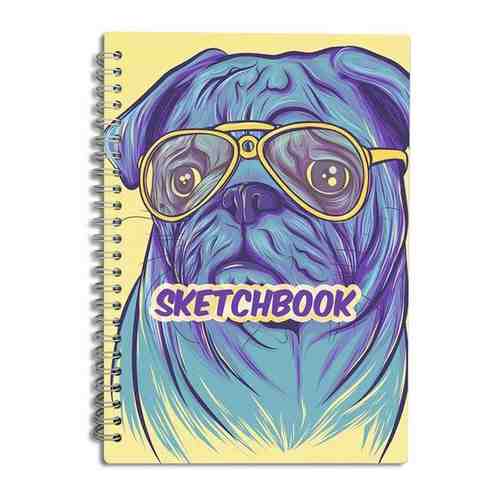 Скетчбук А5 50 листов Блокнот для рисования, эскизов с деревянной обложкой Мопс в очках (dog, собака, щенок) - 291 В арт. 101767671945