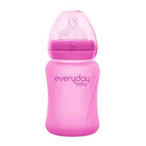 Стеклянная бутылочка Everyday Baby с индикатором температуры и защитным силиконовым покрытием Healthy +, 150 мл, розовый арт. 101400216523