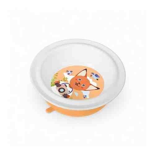 Тарелка детская глубокая на присосе С оранжевым декором (Белый) арт. 101538868099