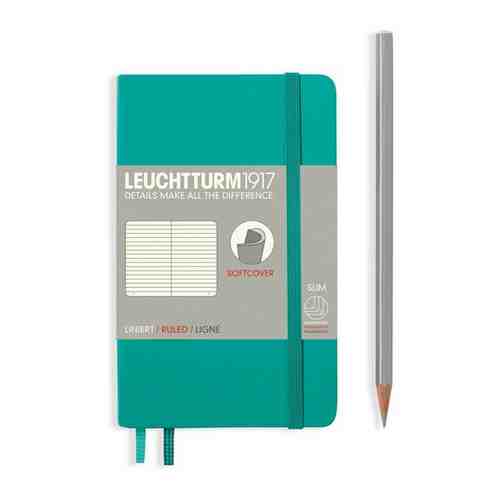 Записная книжка в линейку Leuchtturm Pocket A6 123 стр., мягкая обложка изумрудная арт. 1665906435