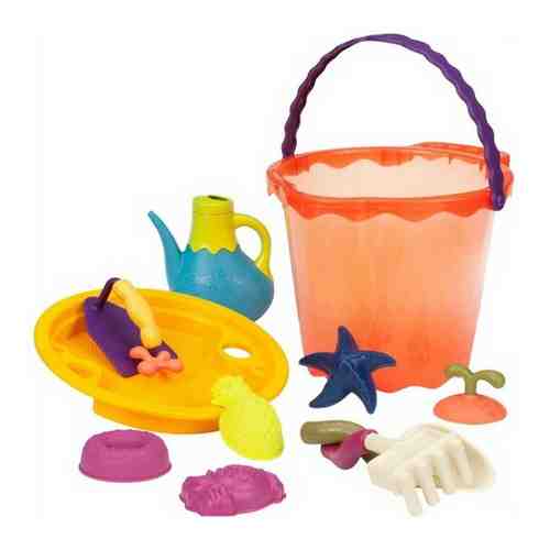 Большое ведерко и игровой набор для песка B.Toys (Battat), 11 деталей оранжевый 68702 арт. 101572004298