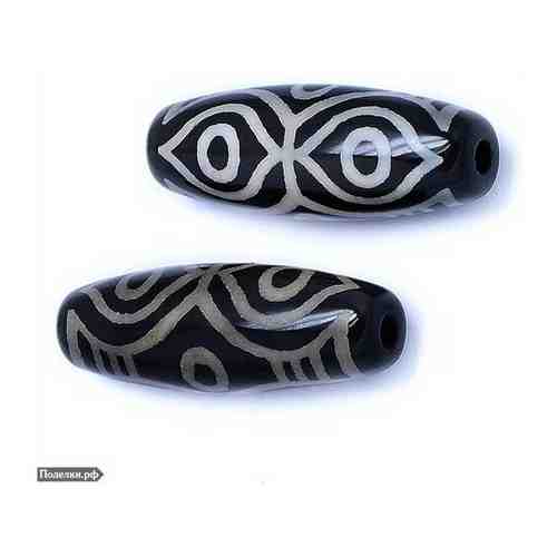 Бусина Дзи натуральный камень Агат черный с белым Шесть глаз дракона 0010518 цилиндр 30x10 мм арт. 1437710074
