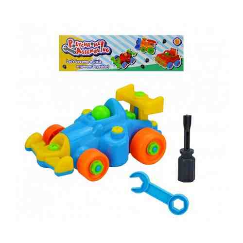 Детский конструктор с отверткой, с гаечным ключом, Гоночная машинка, Болид, пластиковый, игрушки для мальчиков, цвет синий, 18 деталей арт. 101772546175