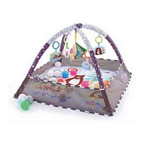 Детский коврик развивающий Talita Kids с подвесками-погремушками, манеж детский с мячиками, коврик для ползания, игровой коврик, 80х80, голубой арт. 101723195754