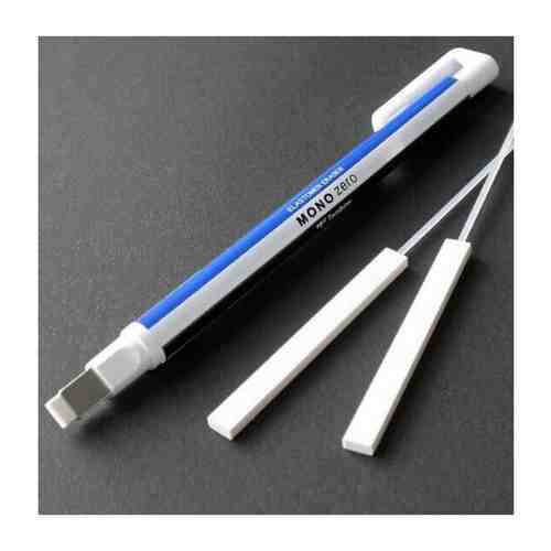 Ластик-ручка Tombow MONO Zero Eraser прямоугольный наконечник 2,5х5 мм, бело-сине-черный корпус + 2 ластика арт. 101349381832
