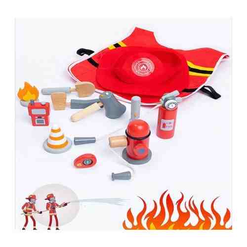 Набор деревянный игровой пожарный спасатель пожарник служба спасения с жилетом и кепкой 14 предметов арт. 101520816051