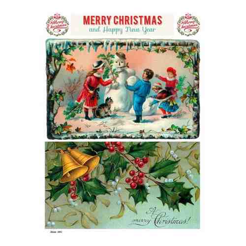 Рисовая бумага для декупажа карта салфетка А4 тонкая 0842 зима дети Рождество винтаж крафт Milotto арт. 101546157382