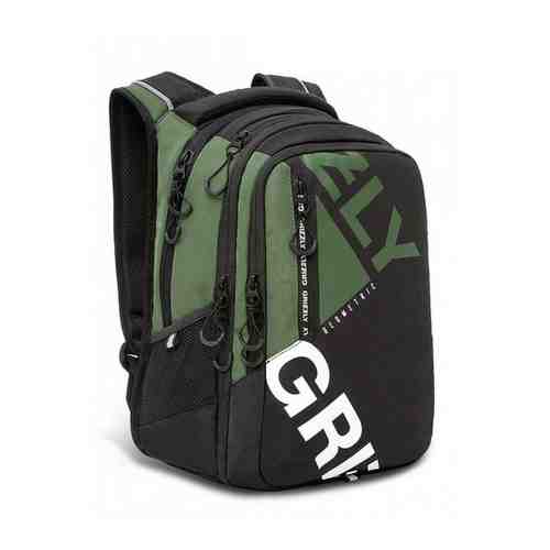 Рюкзак с эргономичной спинкой GRIZZLY RU-138-2 черный - хаки, грудная стяжка, 3 отделения, вес 700грамм, 42x31x22см арт. 101694360791