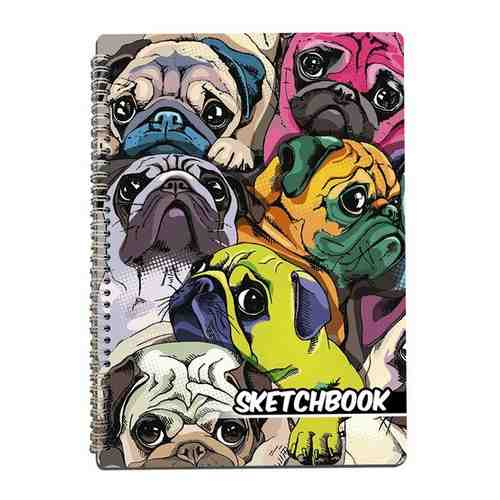 Скетчбук А4 50 листов Блокнот для рисования, эскизов с деревянной обложкой красочные мопсы (собака, щенок, dog) - 236 В арт. 101767674319